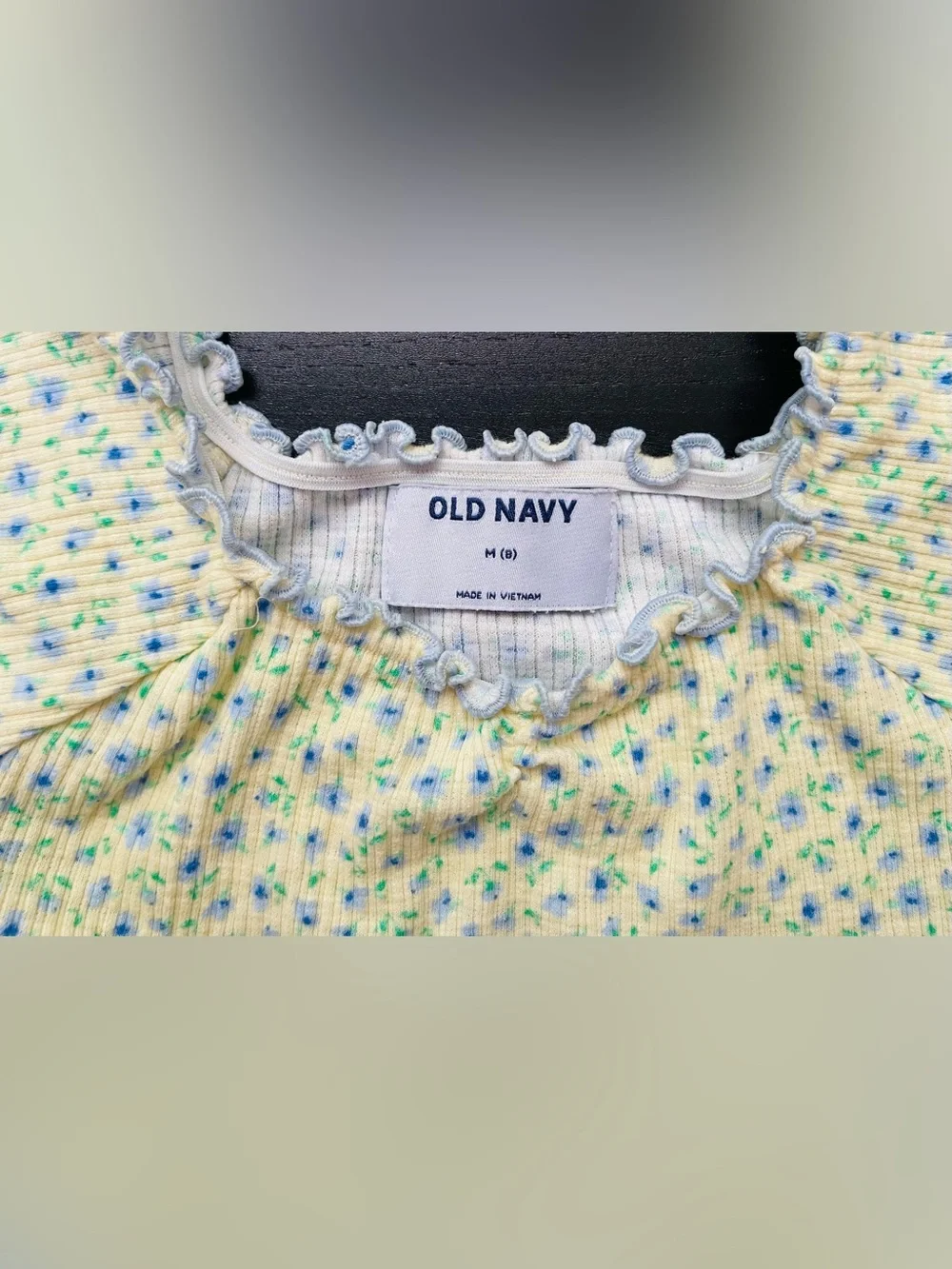Old Navy Kids Light Yellow Floral Ribbed Tee with Blue Trim